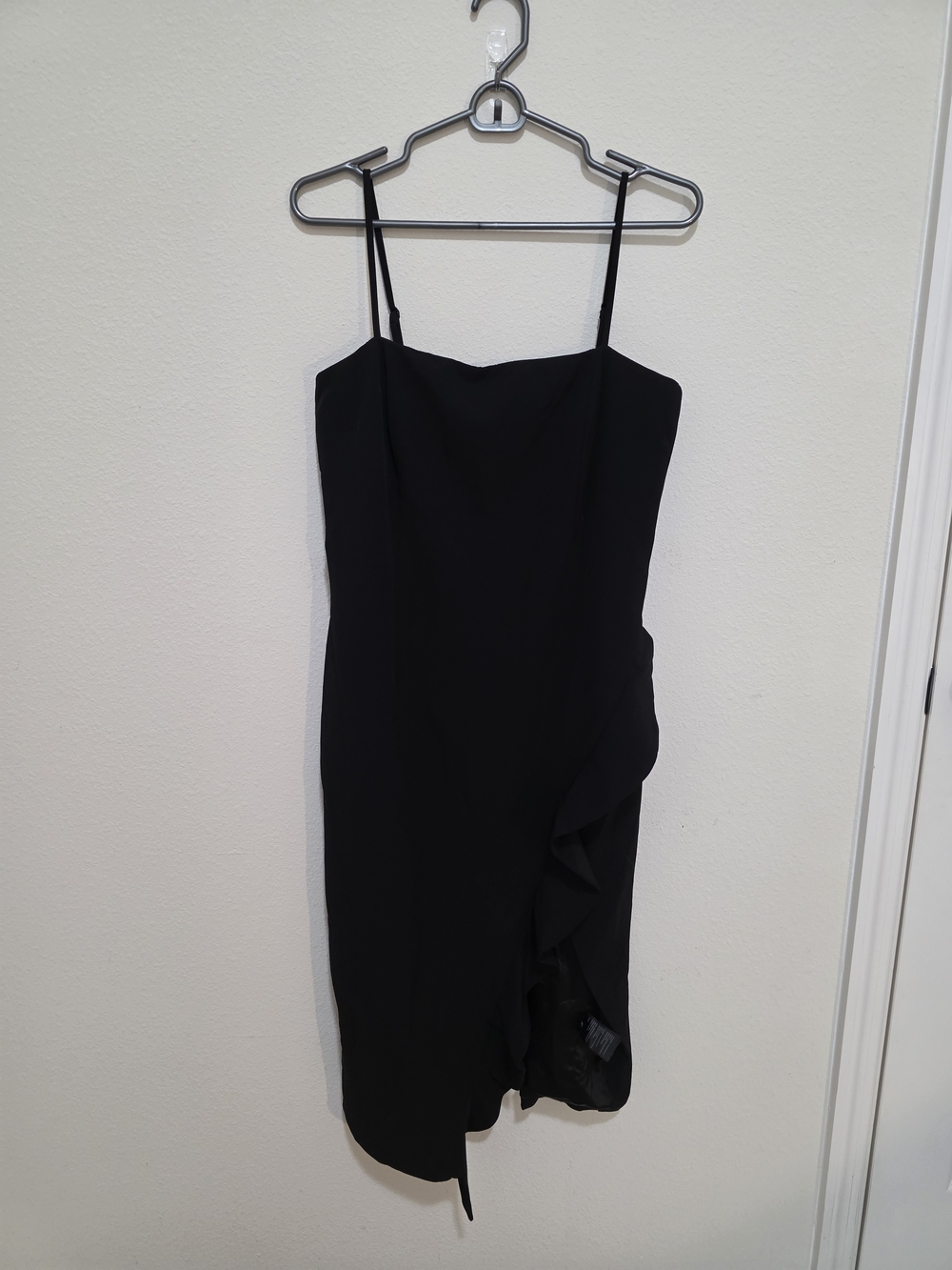 Bardot Black Midi Slip Dress with Side Ruffle